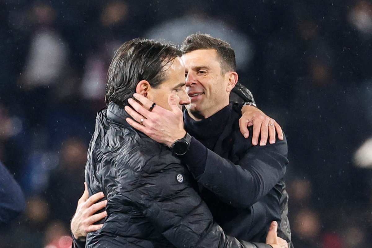 Simone Inzaghi e Thiago Motta si abbracciano